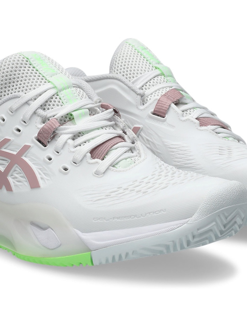 Asics Women’s White Athletic Shoes with Pink and Neon Green Details